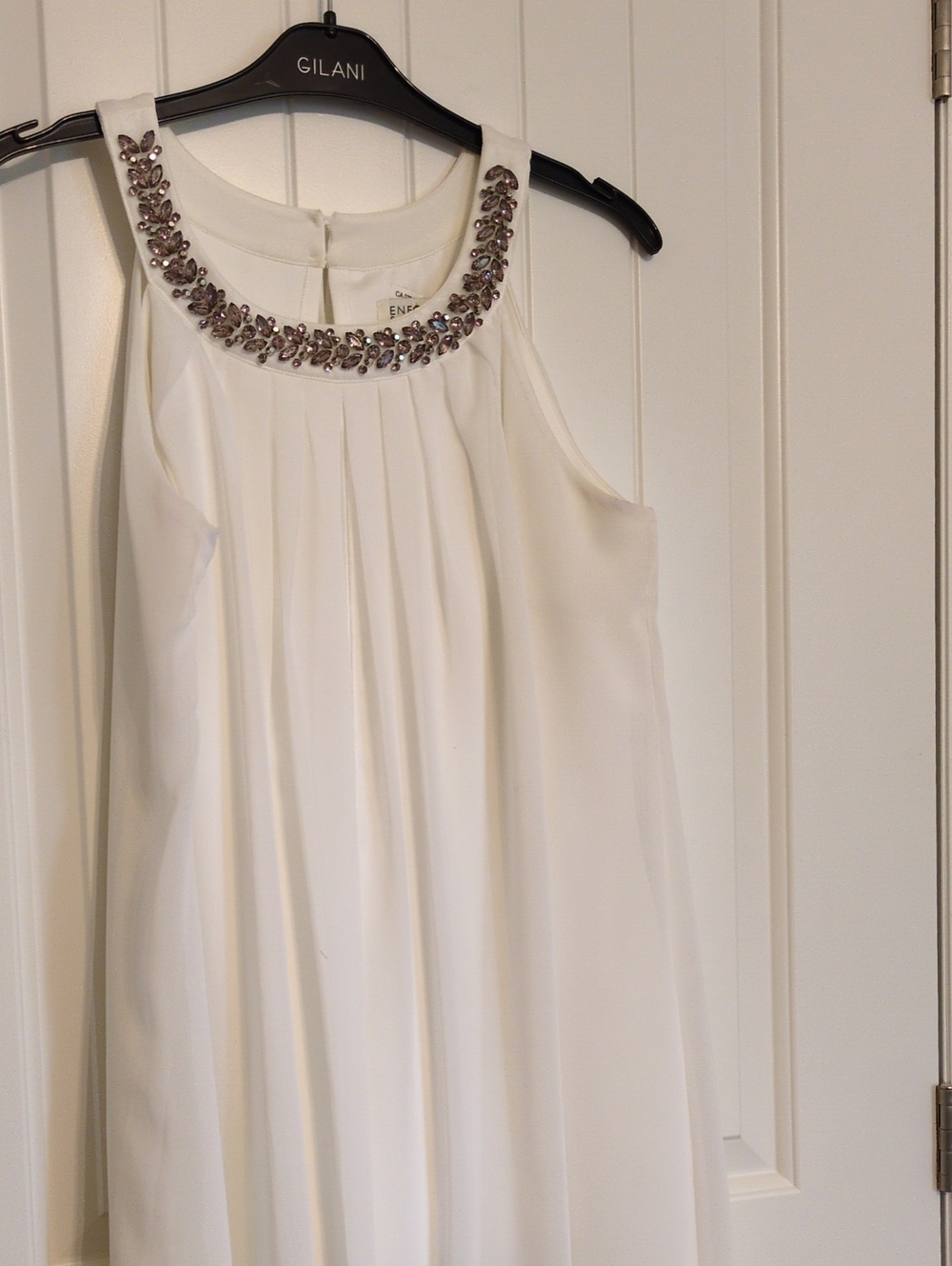 Enfocus Studio White Midi Dress with Beaded Neckline